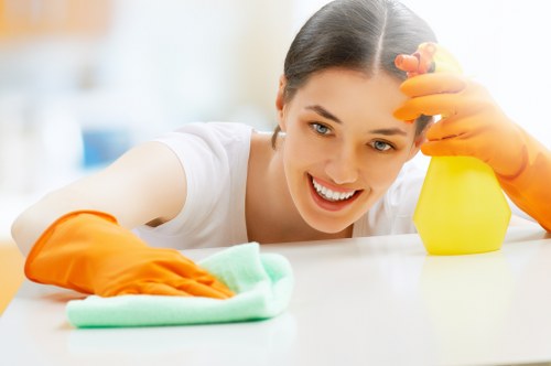 Carpet cleaning professional preparing equipment before a service appointment