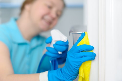 Cleaner assessing carpet condition before beginning treatment
